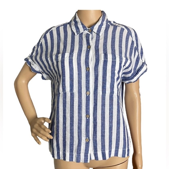 Lola River Tops - LOLA RIVER Size M Blue and White Striped Women's Blouse